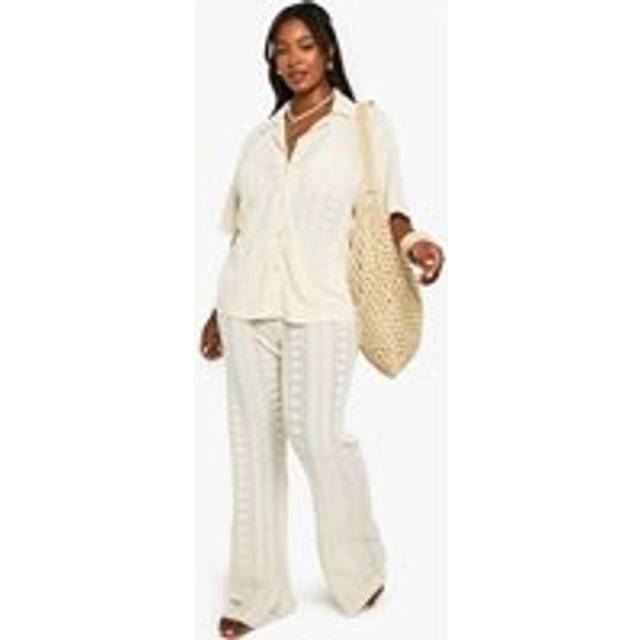 Womens Plus Beach Mix And Match Textured Patterned Knitted Trouser - White - 28, White