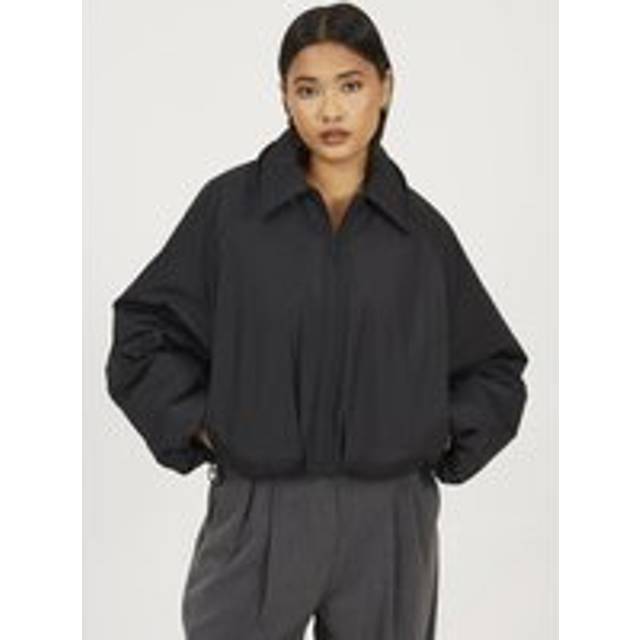 Brave Soul Cropped Oversized Raglan Sleeve Padded Jacket In Black - 10