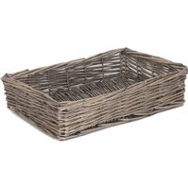 Antique Wash Rectangular Straight Sided Wicker Tray - Small