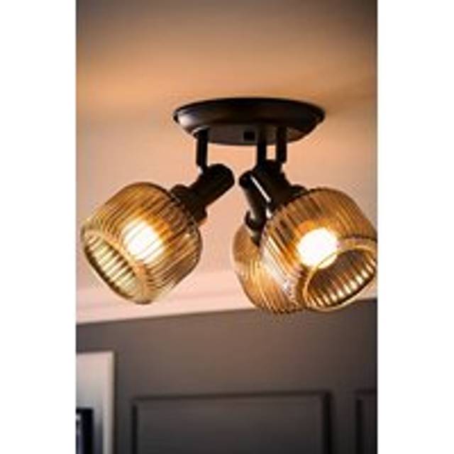 Valuelights Calpe 3 Way Glass Shade Adjustable Spotlight Ceiling Light With Bulbs In Black - One Size