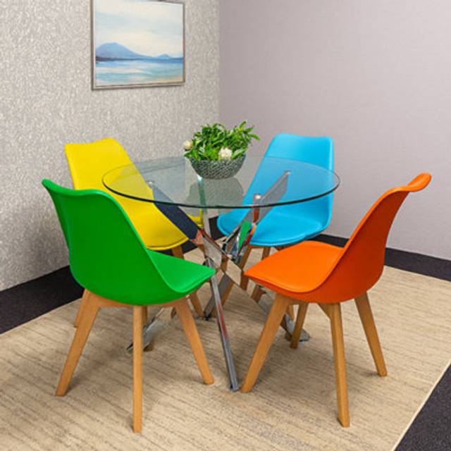 Kosy Koala Maya Tulip 4 Seater Round Glass Dining Set Multicolour