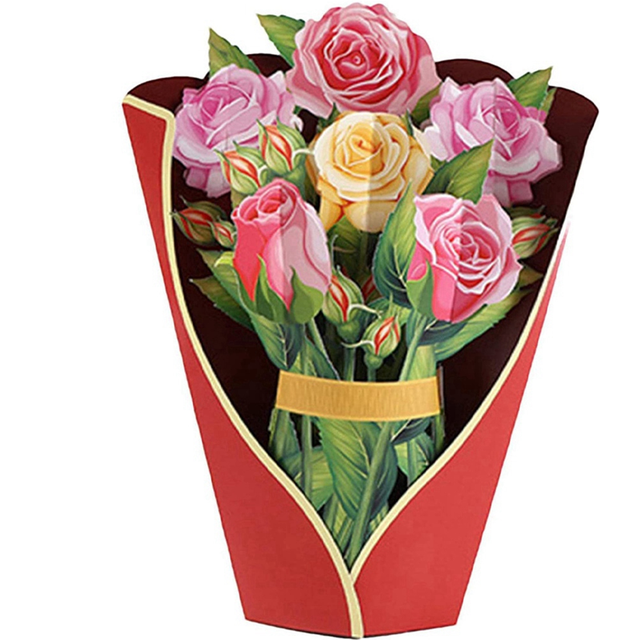 3D -Up Paper Flowers Bouquet Greeting Cards ,Gift for Mother'S Day Birthday Easter Women D