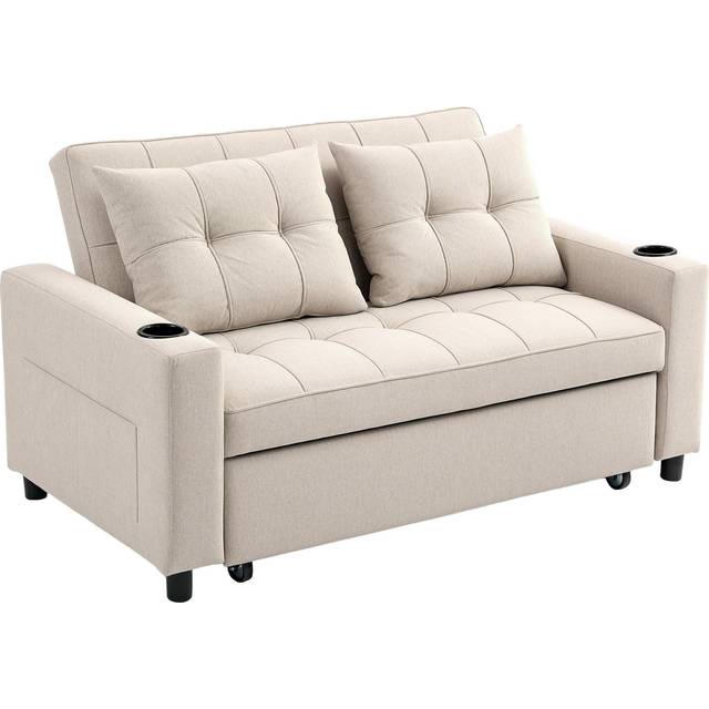 HOMCOM 2 Seater Pull Out Sofa Bed with Pockets for Living Room Dark Blue