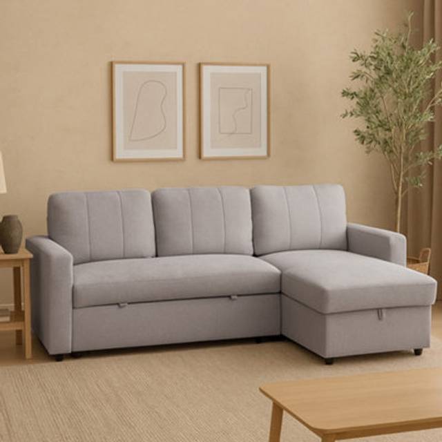 Aspire Nexis Corner Sofa Bed With Storage, Chaise On The Right In Natural - 3 Seater