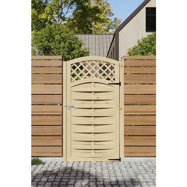 Living And Home 90X180Cm Natural Wood Arched Lattice Top Woven Garden Gate - One Size