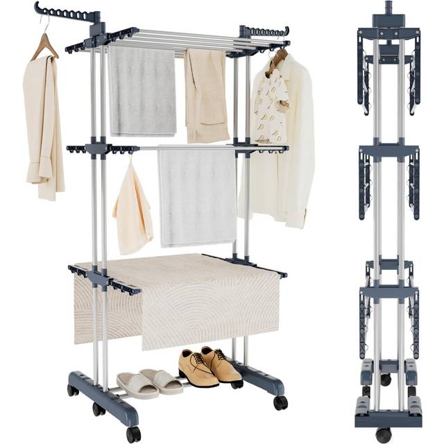 Trintion 4-Tier Clothes Drying Rack, Clothes Airer Indoor Folding 18M Drying Space Large Drying Rack With Casters, 50 Hanging Holes for Laundry Dryin