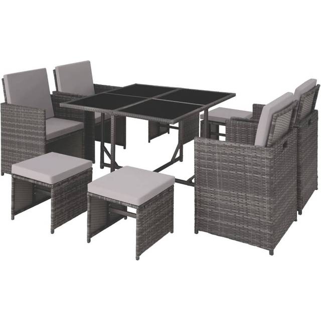 Tectake Bilbao Rattan Garden Furniture Set w/ Protective Cover - Grey, Grey