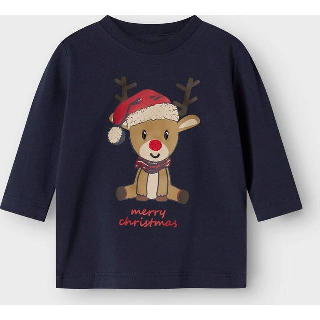 Name It Jule Top Med Lange Ærmer Navy Brokade Rød