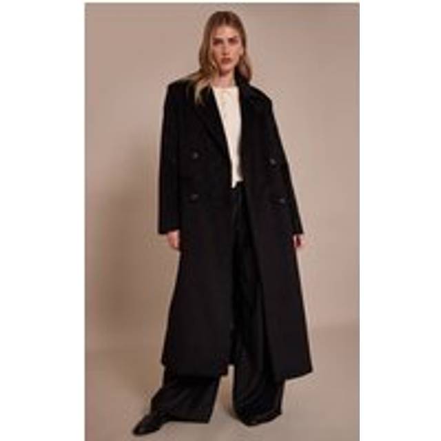 Black Structured Double Breasted Wool Look Maxi Coat - XS