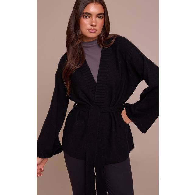 Black Tie Waist Oversized Cardigan Sweater - M