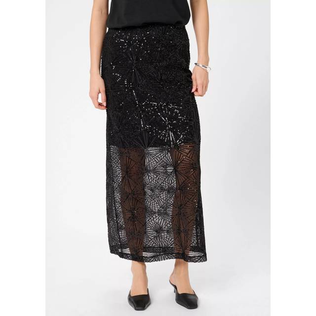 KAFFE Linna Embellished Straight Maxi Skirt, Black