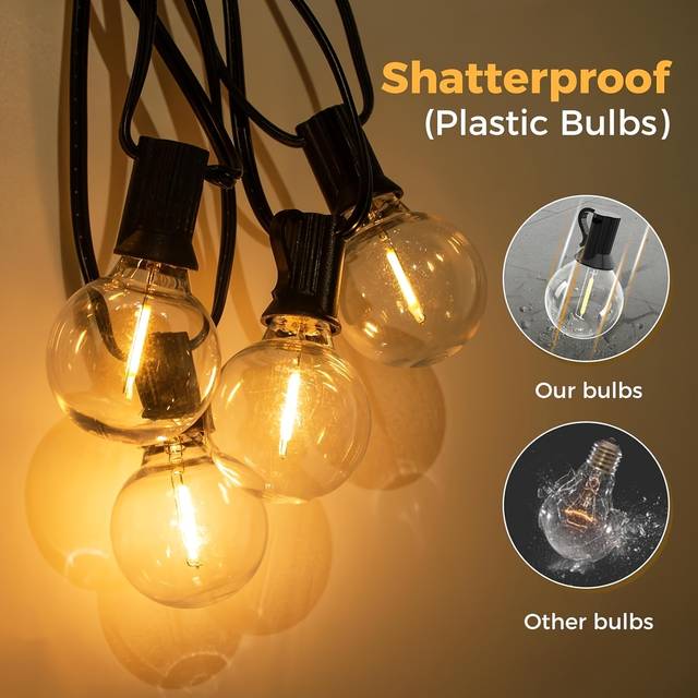 TEMU 1 Pack 13m Plug-in Outdoor String Lights, 18+1 G40 Led Fairy Lights, 42ft For Garden, Patio, Party, Balcony, Warm White