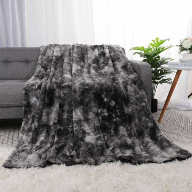 Soft Shaggy Faux Fur Blanket Throw Sofa Couch Bed Dark Gray Twin (6078)
