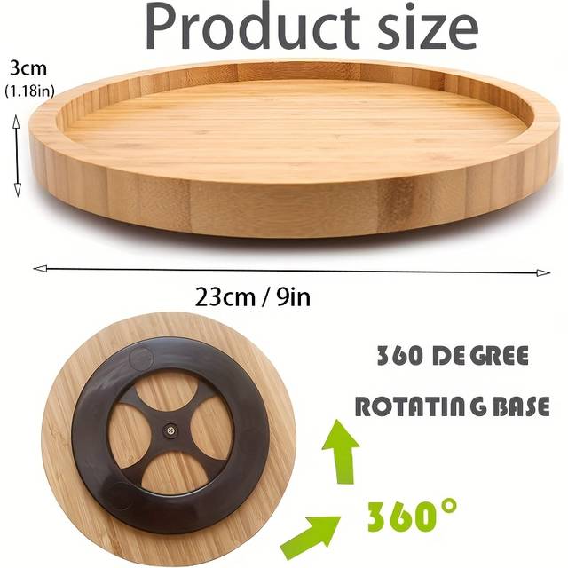 TEMU 1 Rotating Bamboo Lazy Susan Turntable - Thick Round Wooden Spice Rack, Kitchen Organizer For Countertops, Cabinets, Tables & Pantry, Ideal Christmas Gift, Bamboo Turntable For Kitchen