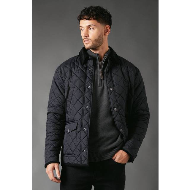 Debenhams Black Cord Collar Diamond Quilted Jacket - black - XXL