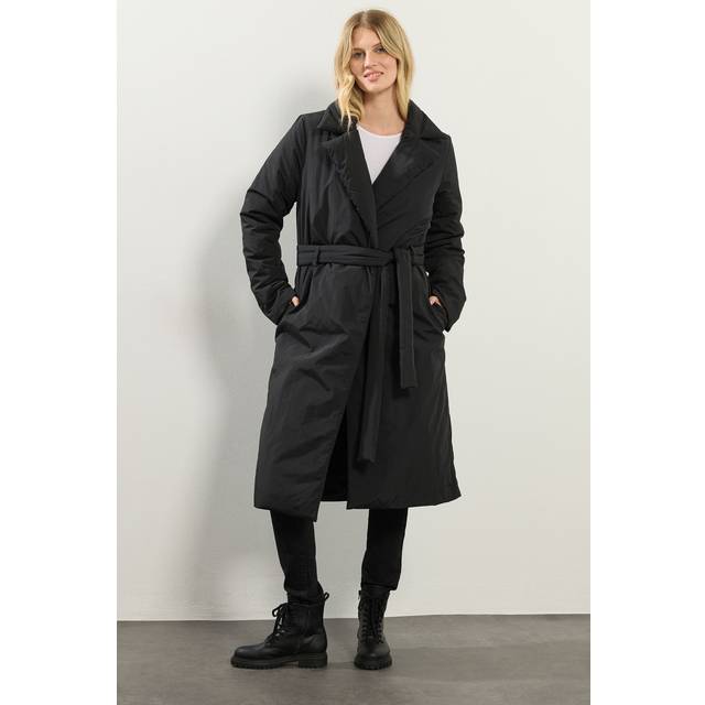 Lts Tall Black Belted Padded Midi Coat Size 10