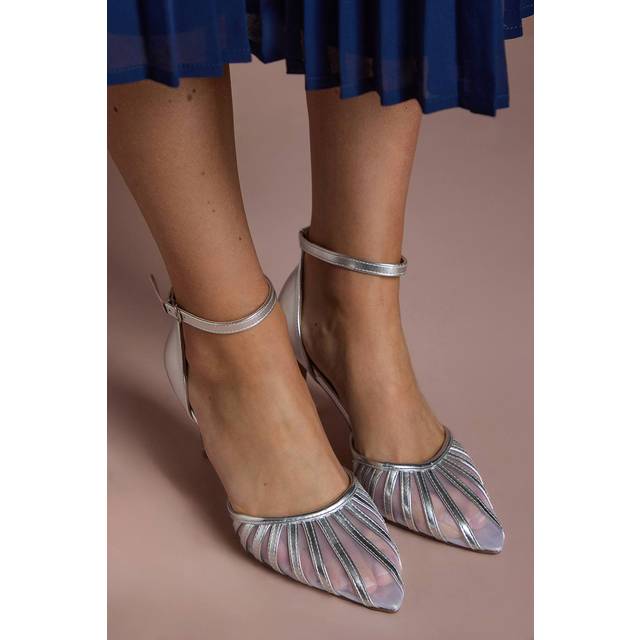 Coast Krystal Metallic Faux Leather Mesh Detail High Stiletto Heel Court Shoes In Silver - silver - 6