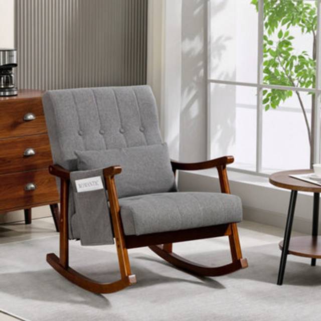 Homcom Modern High Back Rocking Chair With Solid Wood Legs In Grey - One Size