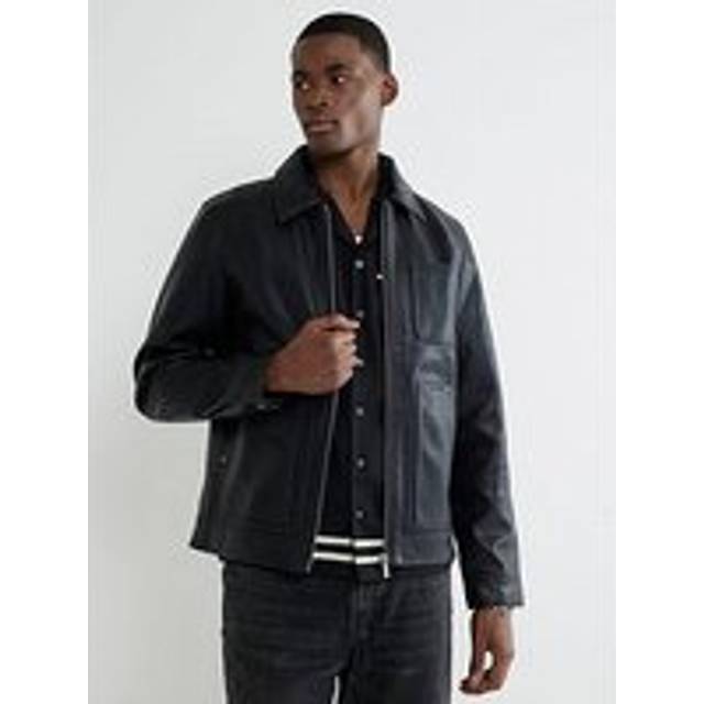 Mens River Island Black Textured Faux Leather Western Jacket