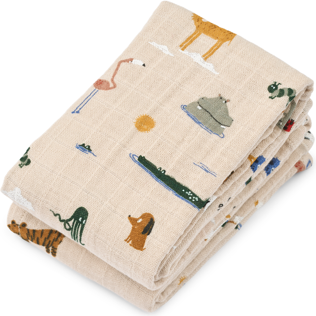 LIEWOOD - Lewis Muslin Cloth 2-Pack - Tygblöjor - 2604 Around the world / Sandy - L65 x W65 cm