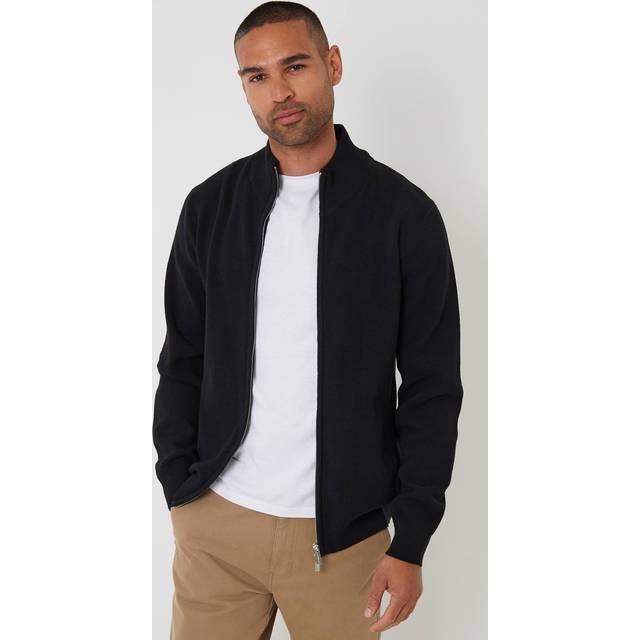 Threadbare Men Cotton Blend Zip Up Funnel Neck Cardigan in Black | Size: Small