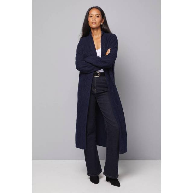 Wallis Longline Maxi Cable Cardigan In Navy - navy - S