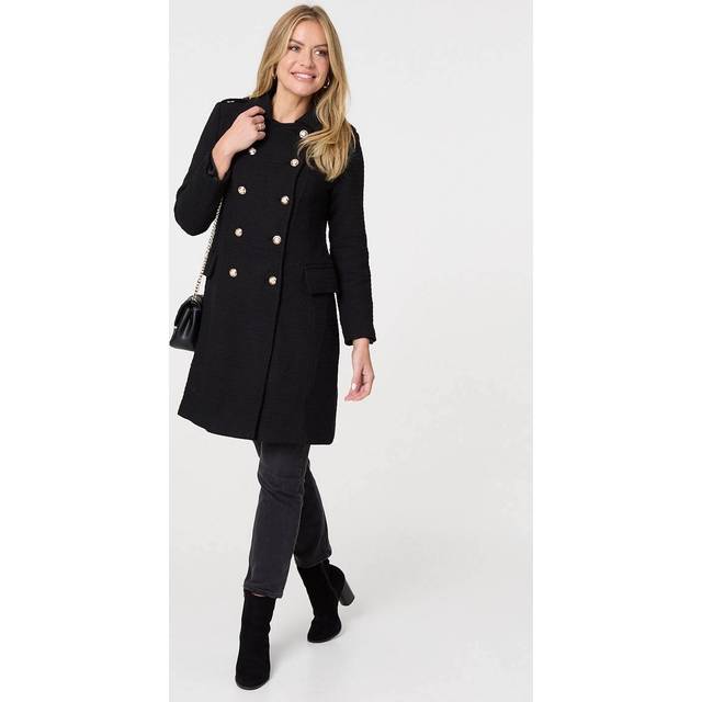 Izabel London Women's Textured Knit Button Front Trench Coat in Black | Size: 8