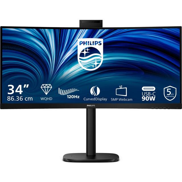 Philips 34B2U3600CH - 3000 Series - LED-skärm - böjd - 34" - 3440 x 1440 WQHD @ 120 Hz - VA - 300 cd/m² - 3500:1 - HDR10 - 4 ms - HDMI, DisplayPort, USB-C - högtalare - svart med struktur