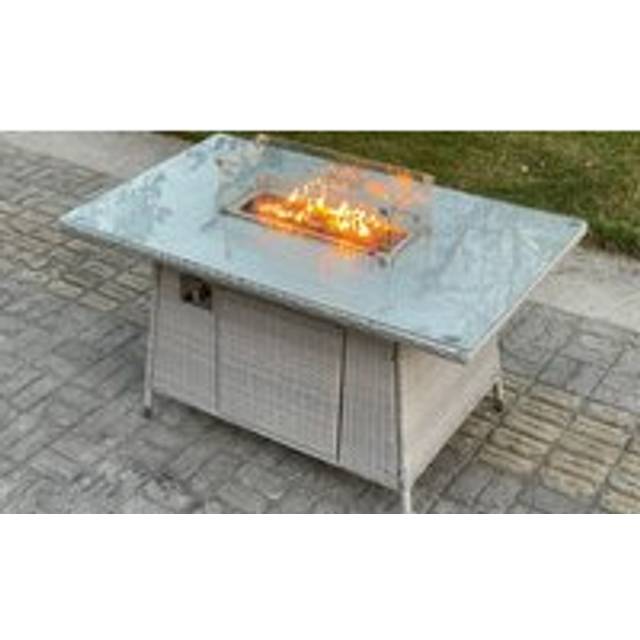 Fimous Rattan Gas Fire Pit Dining Table - Light Grey