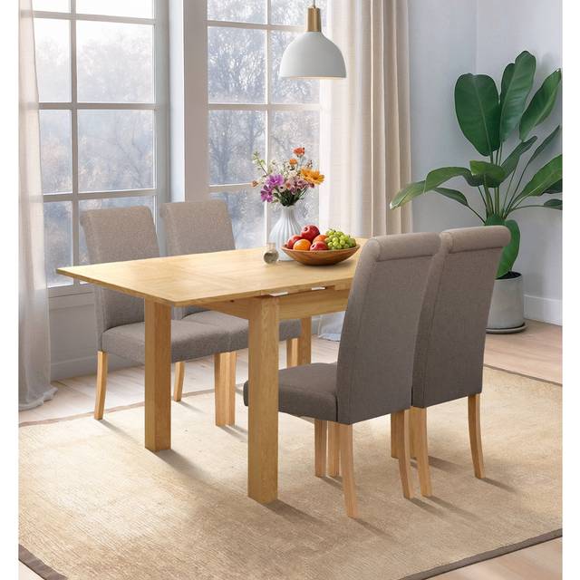Waverly Oak Small Extending Table With 4 Oak Chairs Steel Grey Seat Pad - Brown (4)
