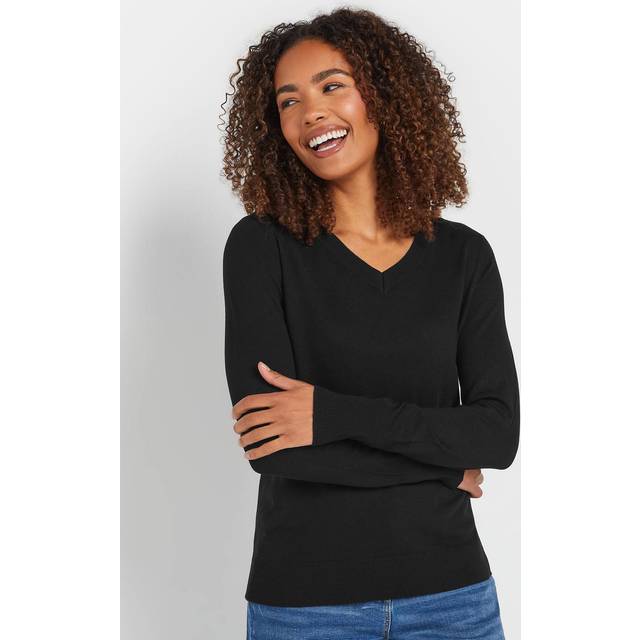 M&Co Womens M&Co Black Long Sleeve Vneck Jumper Size 26-28