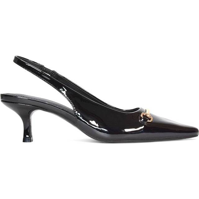Xy London 'jane' Pointed Toe Slingback Mid Kitten Heels With Buckle In Black - 6
