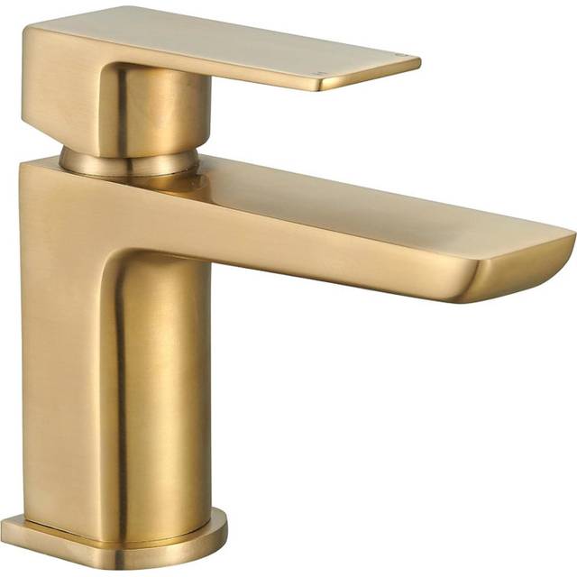 Bathroom Sink Hot And Cold Faucet With Sprung Waste,Single Lever,Gold - Brushed Gold (26cm H X 15cm D)