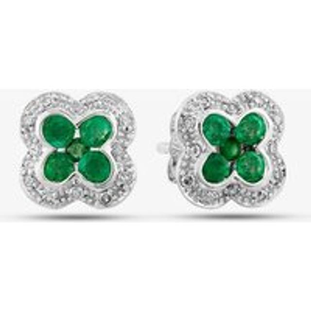 9ct White Gold Emerald and Diamond Quatrefoil Cluster Stud Earrings PE04942 EM - Silver