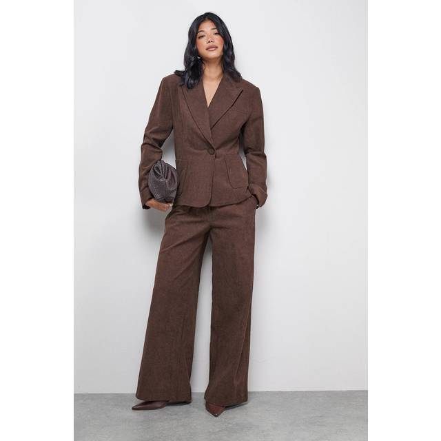 Warehouse Choc Brown Wide Leg Trousers Womens Casual Trousers
