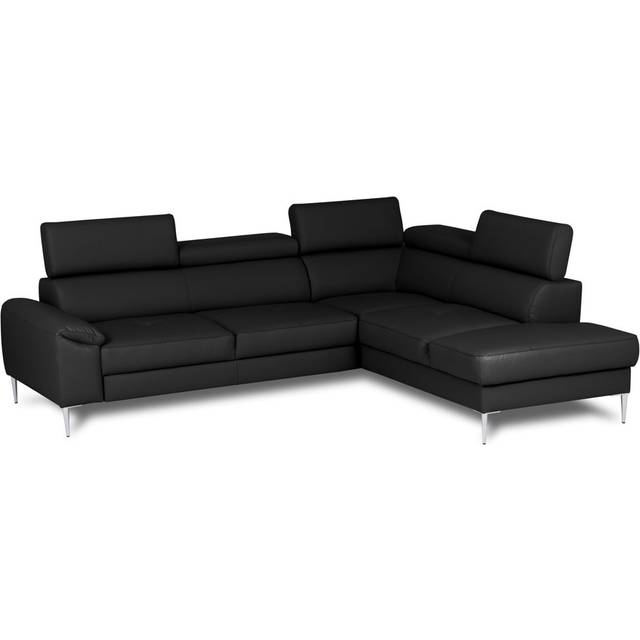Camden Real Leather Corner Sofa with Pull-Out Bed, Storage & Adjustable Headrests - Black (90cm H X 257cm W X 213cm D)