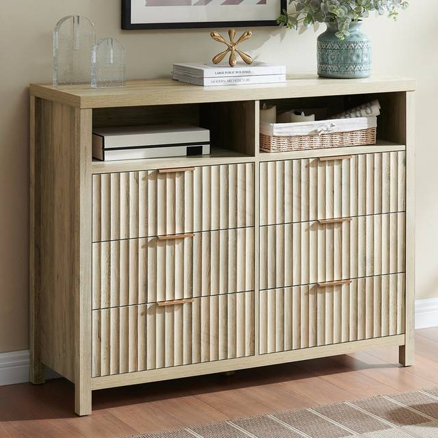 Arrilla 6 Drawer 118.1Cm W Double Dresser - Sand Oak (94cm H X 118.1cm W X 39.1cm D)