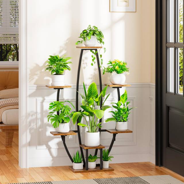 Plant Stand Indoor With Grow Lights - 7 Tiered Large Plant Shelf, 47" Corner Shelf For Indoor Plants Multiple, Metal Flower Holder Curved Display Rack (120cm H X 76cm W X 27cm D)