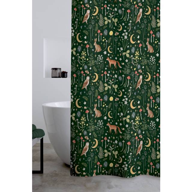 Catherine Lansfield 'Enchanted Twilight Animals' Shower Curtain in Dark Green | Size: 180cm width x 180cm drop