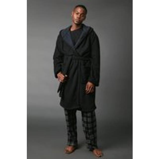 Debenhams Black Waffle Bonded Fleece Lined Hooded Dressing Gown - black - XL