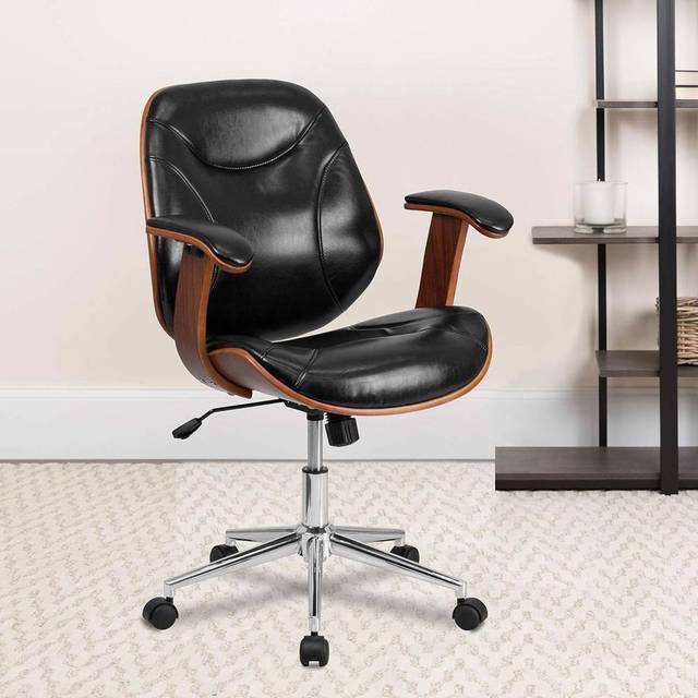 Fwstyle Walnut & Black Faux Leather Executive Design Office Chair In Brown - One Size