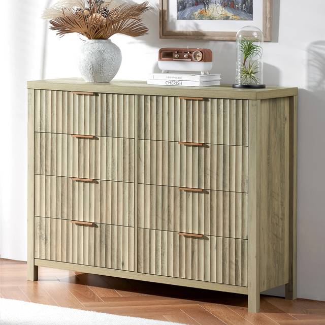 Arrilla 8 Drawer 118.1cm W Double Dresser - Sand Oak (94cm H X 118.1cm W X 39.1cm D)