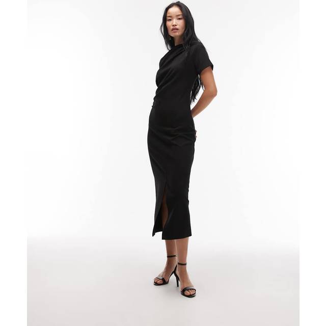 & Other Stories – Svart midaxiklänning med slits framtill, korta ärmar och draperad midja-Svart/a