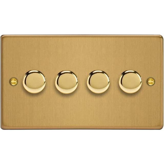 Varilight 4-gang 2-way V-pro Push On/Off Rotary Led Dimmer 4 X 0-120W (twin Plate) Brushed Brass, Gold