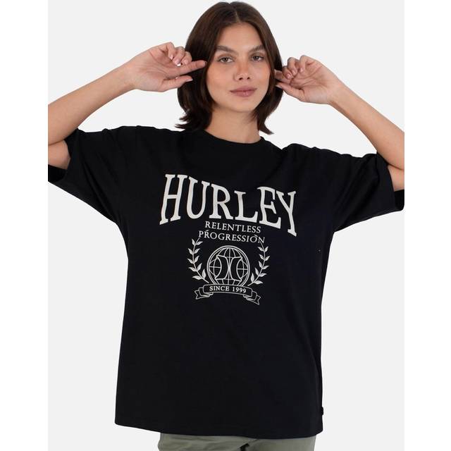 Women's Hurley Womens Global Oversized Graphic Short Sleeve T-Shirt - Black - Size: 12
