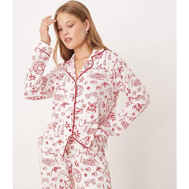 Threadbare Julepyjamas Med Lange Ærmer - Hvid/Rød