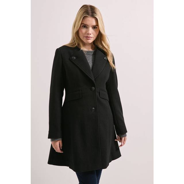 Dorothy Perkins Button Detail Faux Wool Midi Coat In Black - black - 8