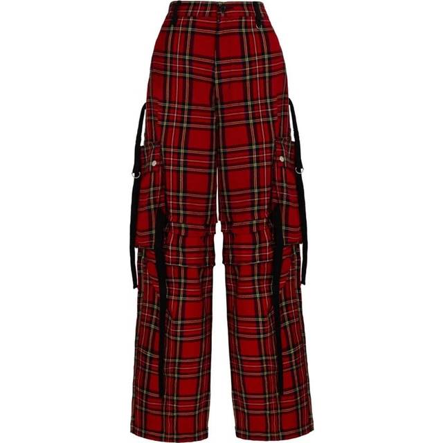 Hell Bunny Women's Nihilist Tartan Baggy Style Trousers in Red | Size: Large