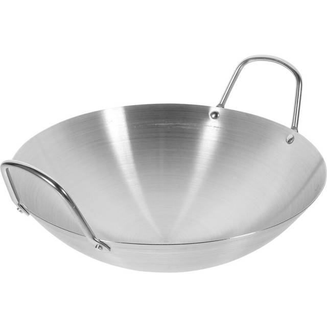 Stainless Steel 26cm Round Bottom Wok Frying Pan with Double Handles