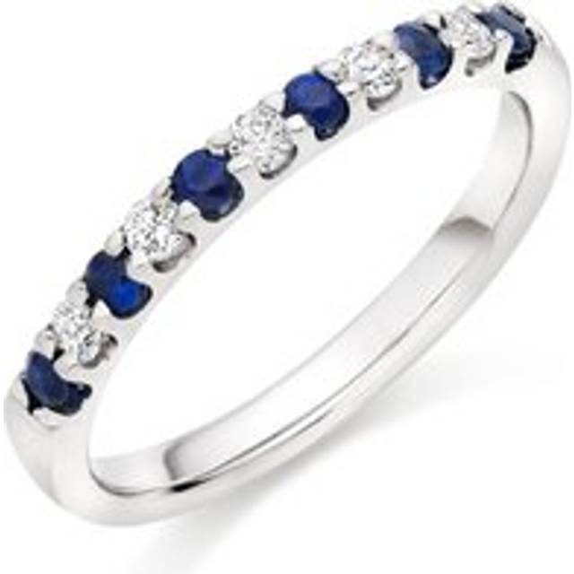 18ct White Gold Diamond Sapphire 2.5mm Half Eternity Ring - Gold/White Gold/Blue